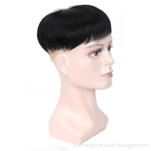 Uniky Stock human hair toupee hair replacement men's wigs lace base with poly around ready for shipment